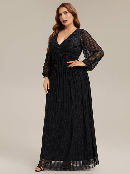 pretty BRYM|Plus Size Dazzling Empire Waist See-Through Long Sleeves A-Line Evening Dress