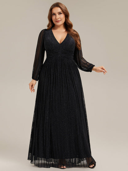 pretty BRYM|Plus Size Dazzling Empire Waist See-Through Long Sleeves A-Line Evening Dress
