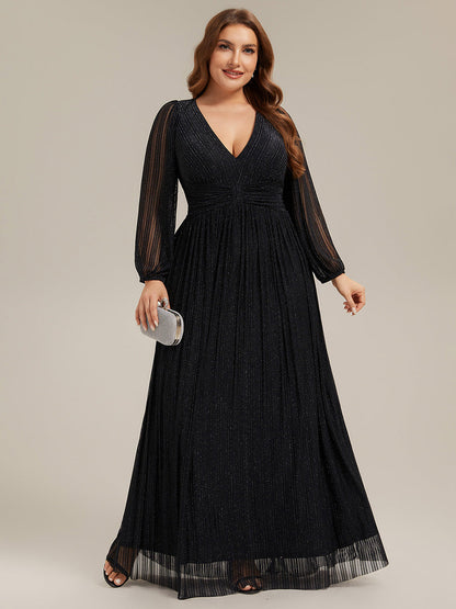 pretty BRYM|Plus Size Dazzling Empire Waist See-Through Long Sleeves A-Line Evening Dress