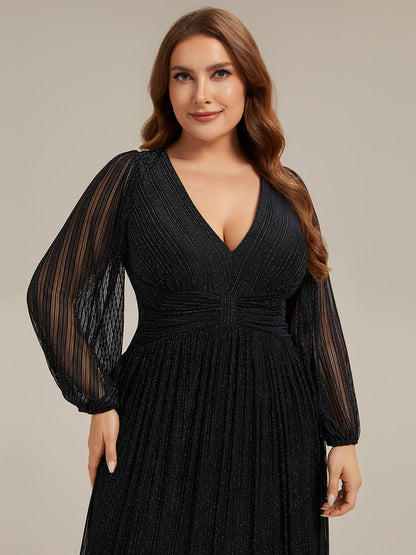 pretty BRYM|Plus Size Dazzling Empire Waist See-Through Long Sleeves A-Line Evening Dress
