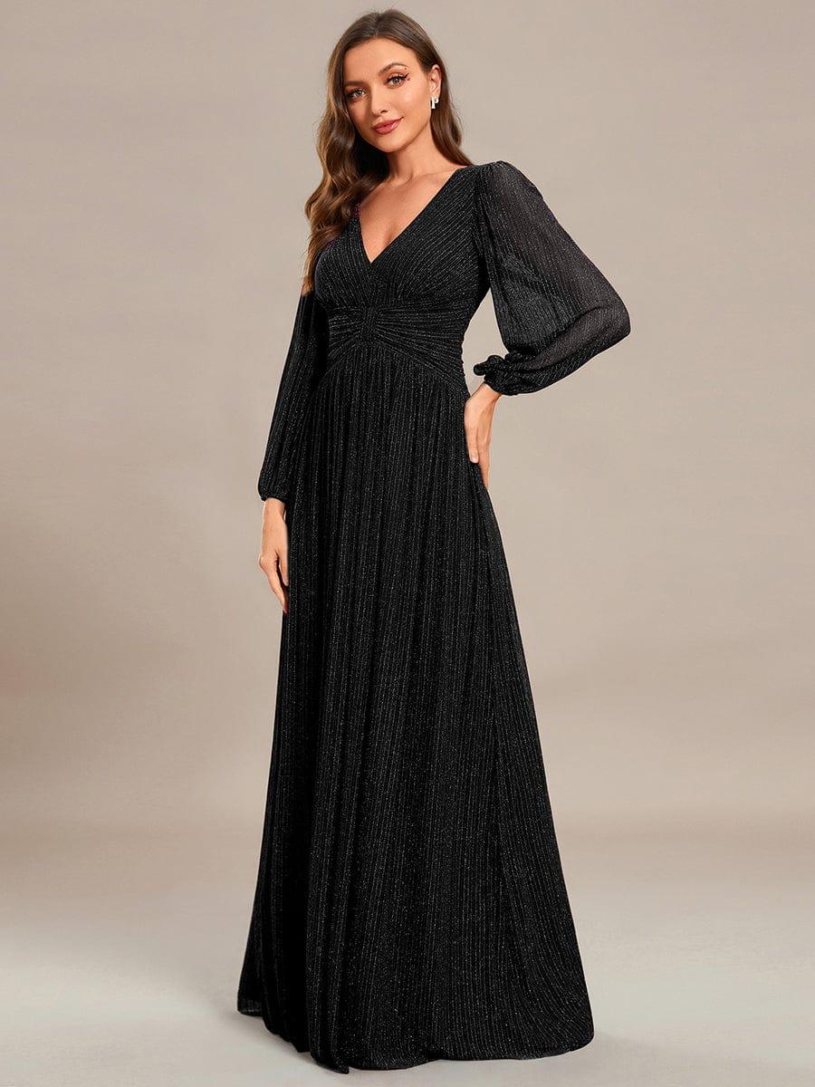 ever BRYM|Glittery Empire Waist Long Lantern Sleeves A-Line Evening Dress