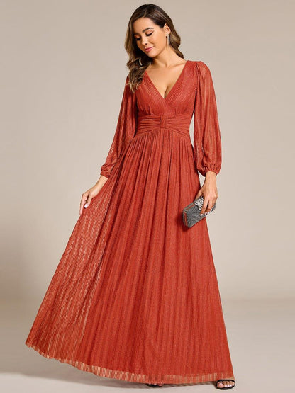 ever BRYM|Sequin Long Lantern Sleeves Maxi Wedding Guest Dress