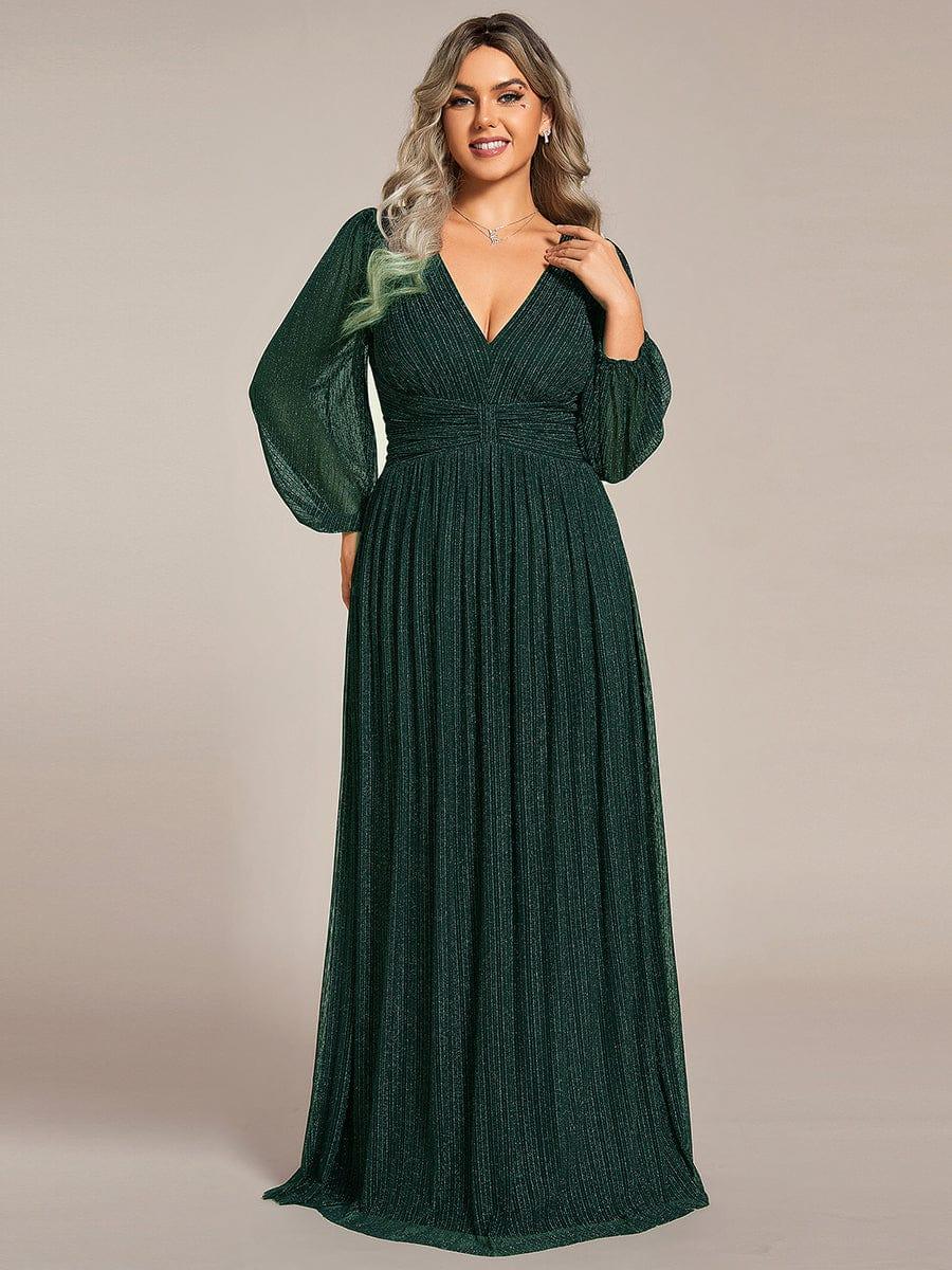 ever BRYM|Glittery Empire Waist Long Lantern Sleeves A-Line Evening Dress