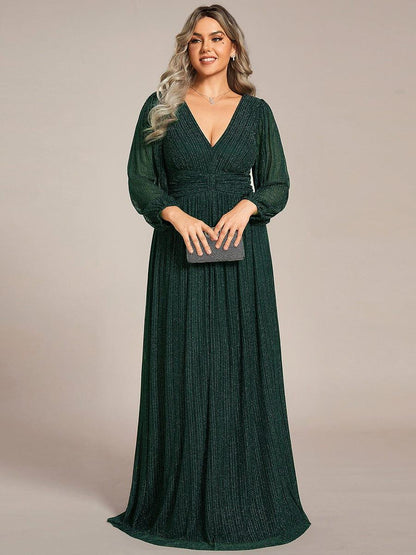 pretty BRYM|Plus Size Dazzling Empire Waist See-Through Long Sleeves A-Line Evening Dress