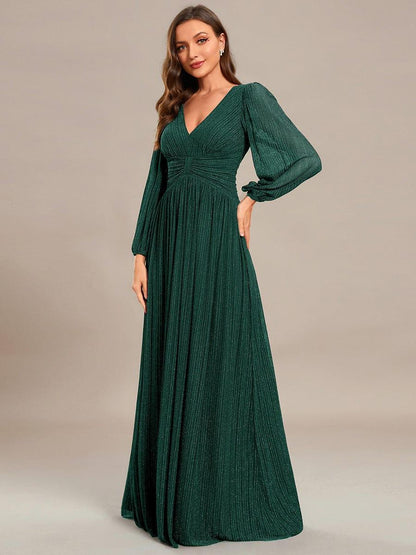 ever BRYM|Sequin Long Lantern Sleeves Maxi Wedding Guest Dress