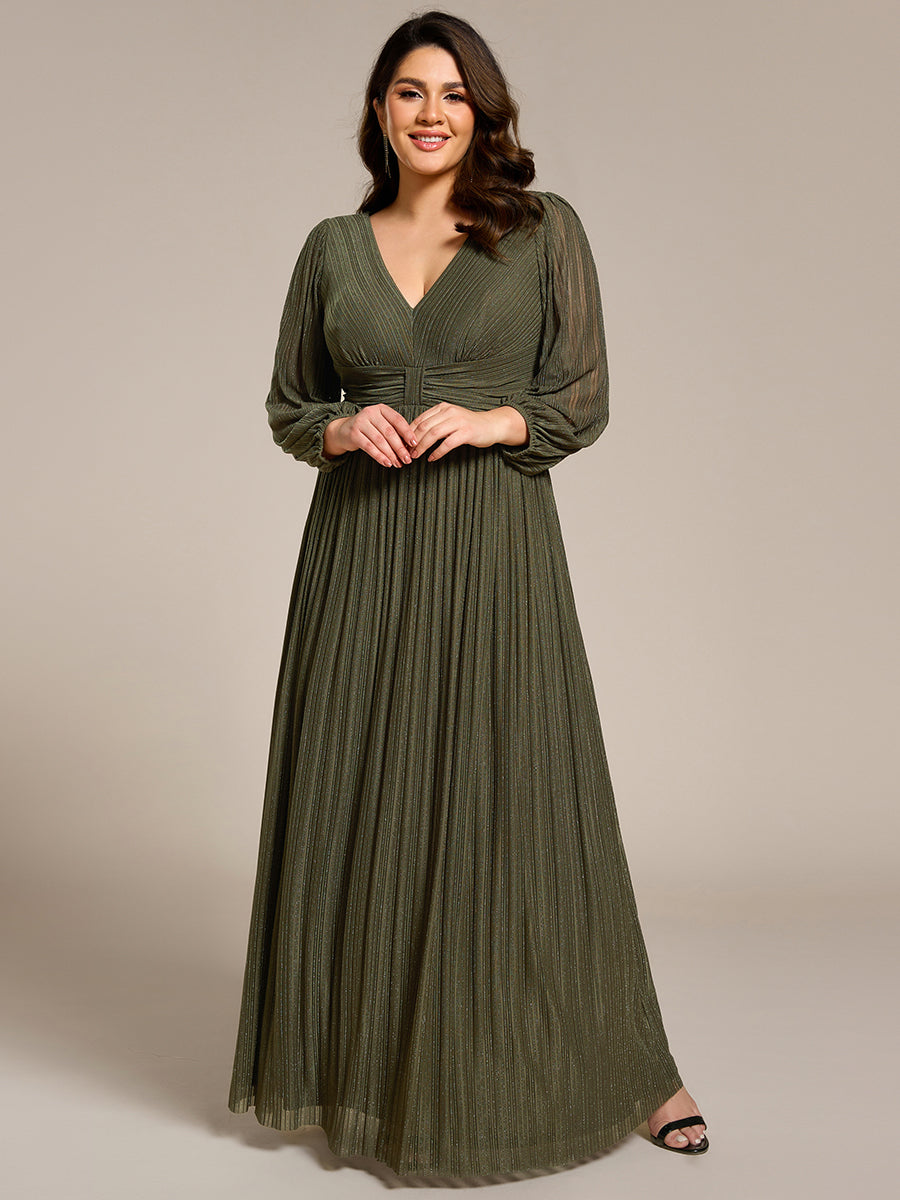 ever BRYM|Glittery Empire Waist Long Lantern Sleeves A-Line Evening Dress