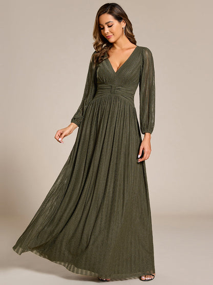 ever BRYM|Glittery Empire Waist Long Lantern Sleeves A-Line Evening Dress