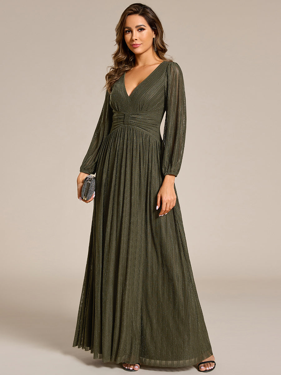 ever BRYM|Glittery Empire Waist Long Lantern Sleeves A-Line Evening Dress