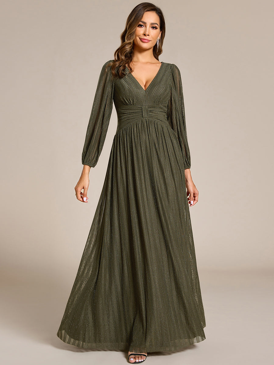 ever BRYM|Glittery Empire Waist Long Lantern Sleeves A-Line Evening Dress