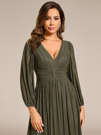 ever BRYM|Sequin Long Lantern Sleeves Maxi Wedding Guest Dress