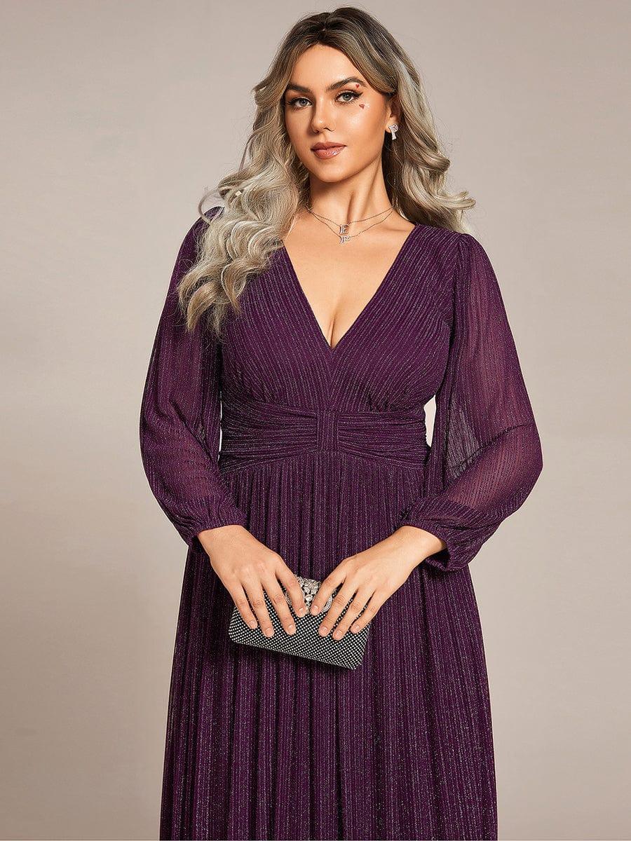ever BRYM|Glittery Empire Waist Long Lantern Sleeves A-Line Evening Dress
