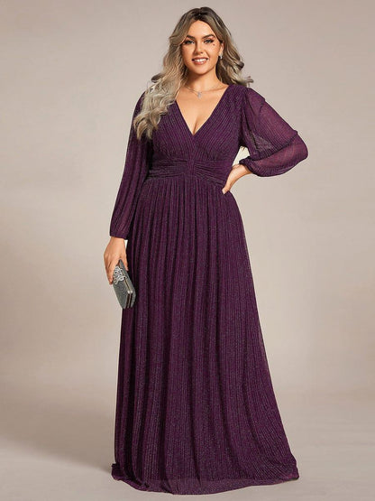 ever BRYM|Sequin Long Lantern Sleeves Maxi Wedding Guest Dress