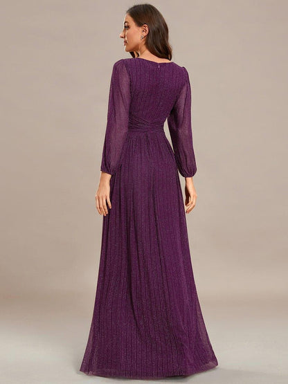 ever BRYM|Glittery Empire Waist Long Lantern Sleeves A-Line Evening Dress