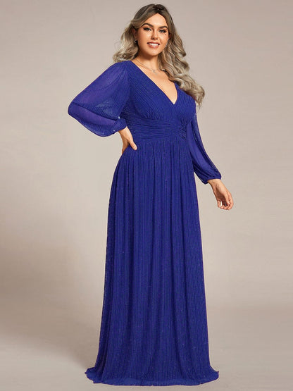 ever BRYM|Sequin Long Lantern Sleeves Maxi Wedding Guest Dress