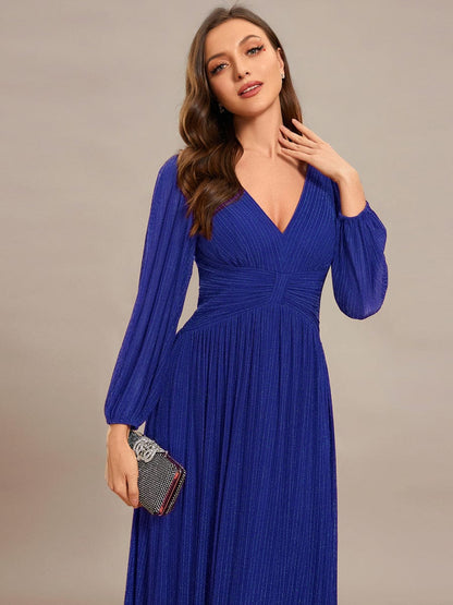 ever BRYM|Glittery Empire Waist Long Lantern Sleeves A-Line Evening Dress