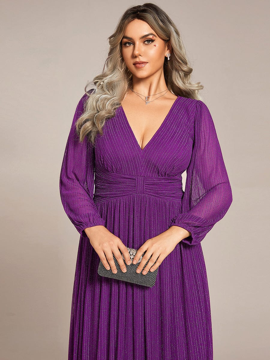 ever BRYM|Glittery Empire Waist Long Lantern Sleeves A-Line Evening Dress