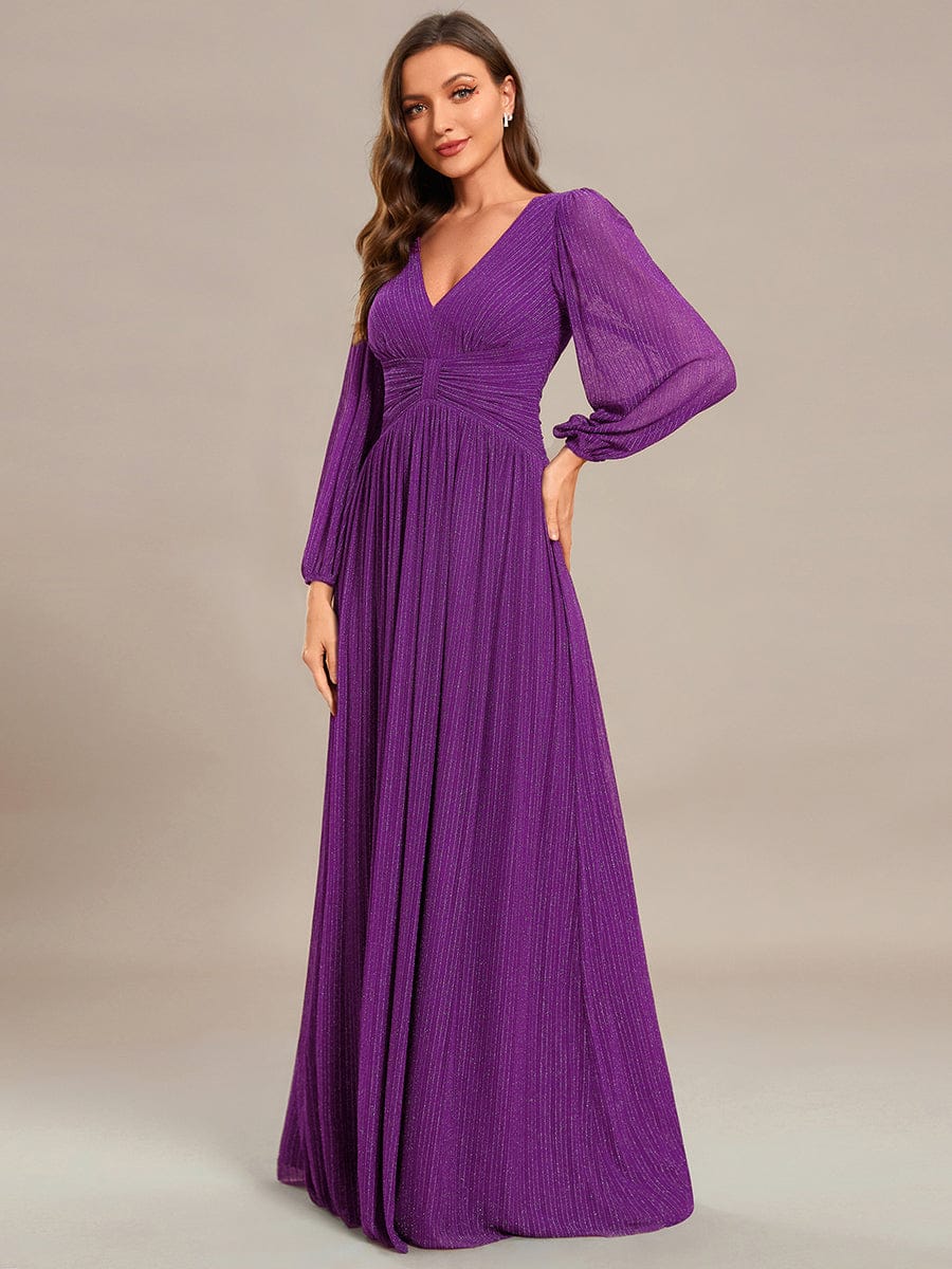 ever BRYM|Sequin Long Lantern Sleeves Maxi Wedding Guest Dress