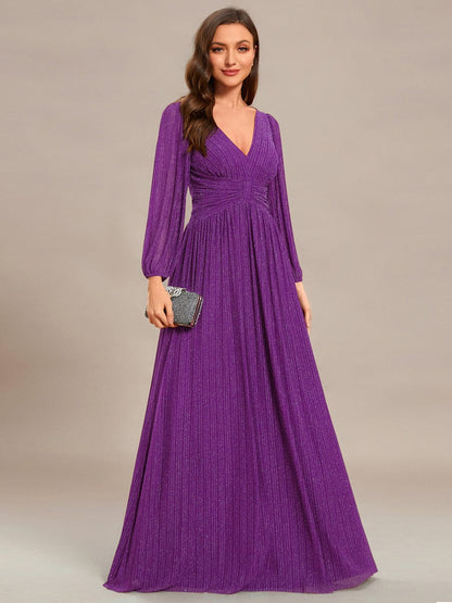 ever BRYM|Sequin Long Lantern Sleeves Maxi Wedding Guest Dress