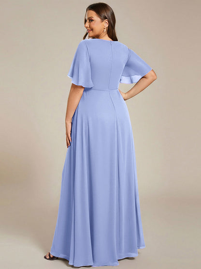 ever IVYROSE|Ruffles Sleeve A-Line Chiffon Waist Applique Maxi Formal Evening Dress