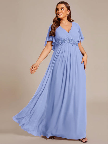 ever IVYROSE|Ruffles Sleeve A-Line Chiffon Waist Applique Maxi Formal Evening Dress
