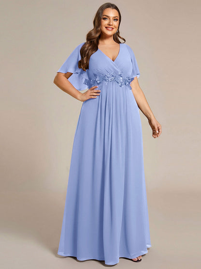 ever IVYROSE|Ruffles Sleeve A-Line Chiffon Waist Applique Maxi Formal Evening Dress