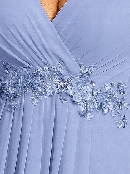 pretty IVYROSE|Plus Size Floral Applique Short Sleeve A-Line Chiffon Formal Evening Dress