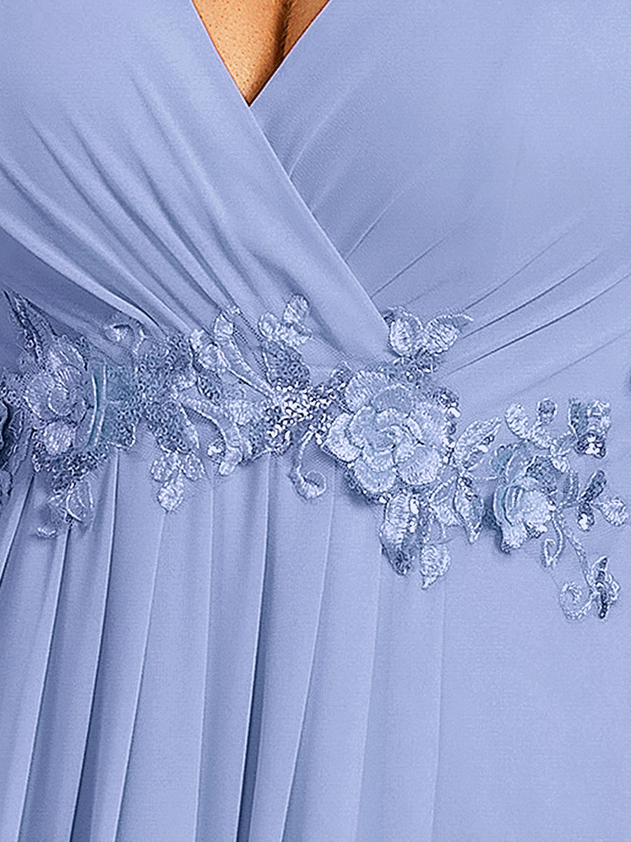 ever IVYROSE|Ruffles Sleeve A-Line Chiffon Waist Applique Maxi Formal Evening Dress