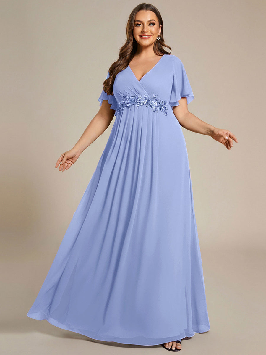 ever IVYROSE|Ruffles Sleeve A-Line Chiffon Waist Applique Maxi Formal Evening Dress