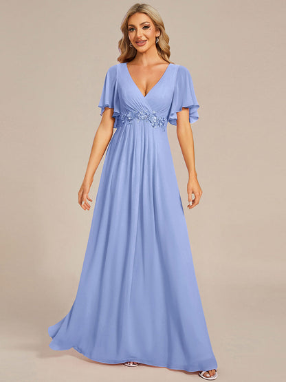 ever IVYROSE|Ruffles Sleeve A-Line Chiffon Waist Applique Maxi Formal Evening Dress