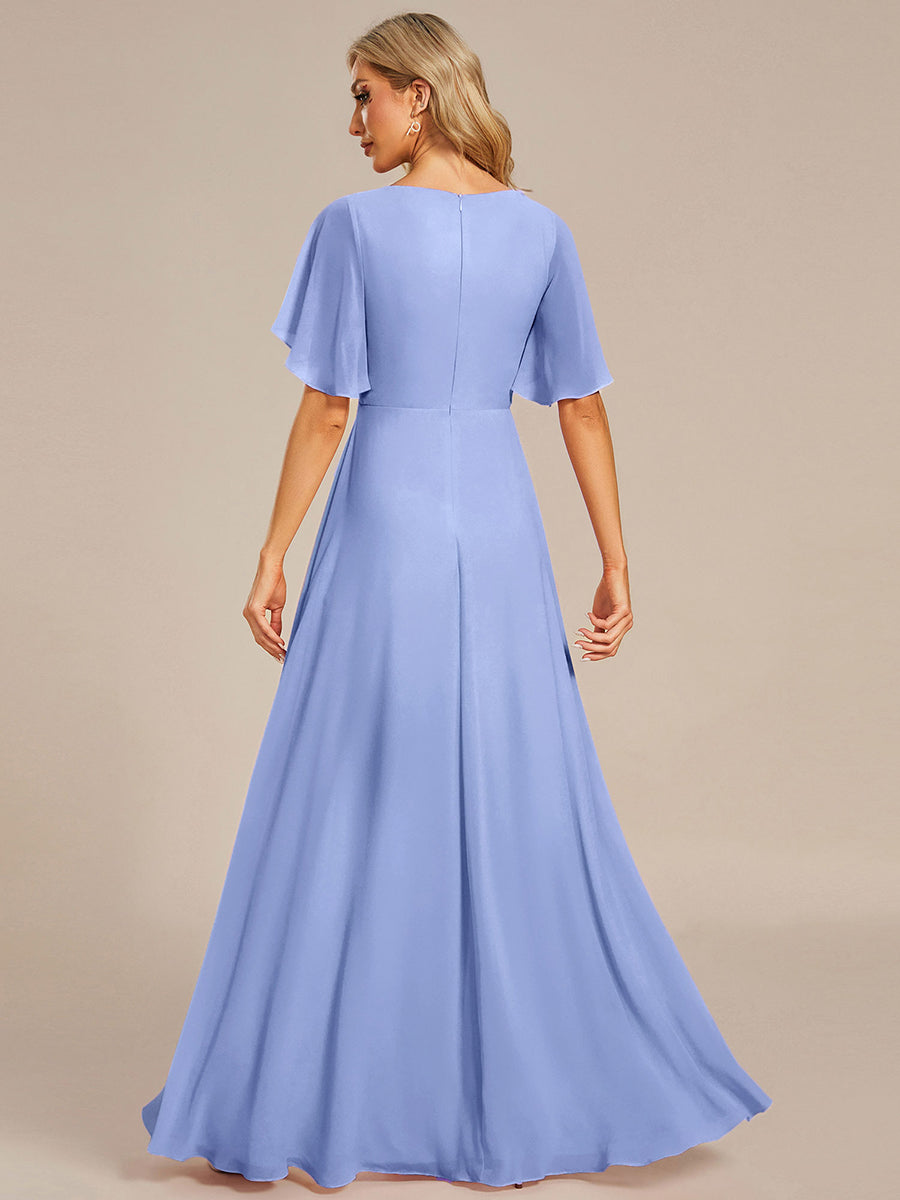 ever IVYROSE|Ruffles Sleeve A-Line Chiffon Waist Applique Maxi Formal Evening Dress