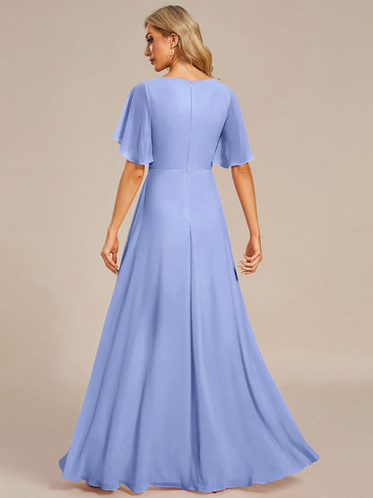 ever IVYROSE|Ruffles Sleeve A-Line Chiffon Waist Applique Maxi Formal Evening Dress