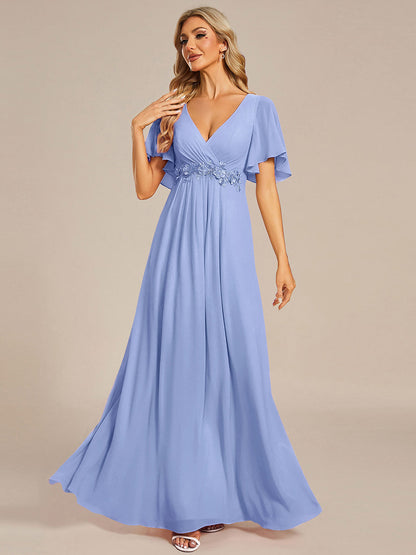 ever IVYROSE|Ruffles Sleeve A-Line Chiffon Waist Applique Maxi Formal Evening Dress