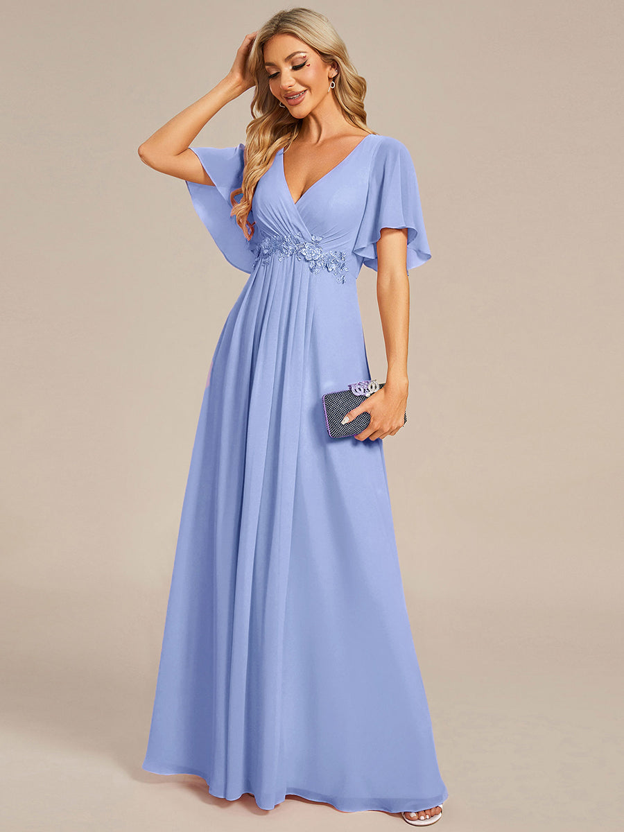 ever IVYROSE|Ruffles Sleeve A-Line Chiffon Waist Applique Maxi Formal Evening Dress