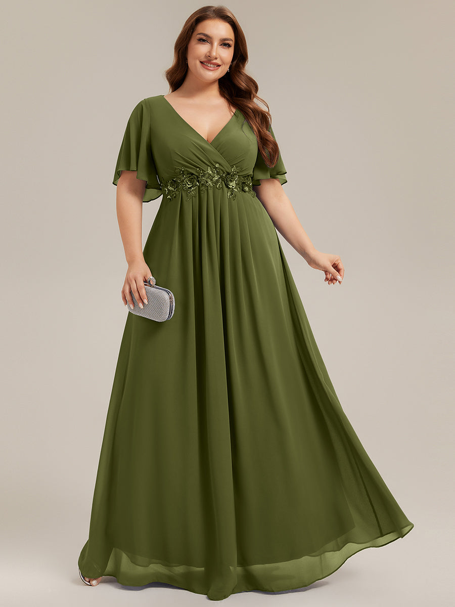 ever IVYROSE|Ruffles Sleeve A-Line Chiffon Waist Applique Maxi Wedding Guest Dress