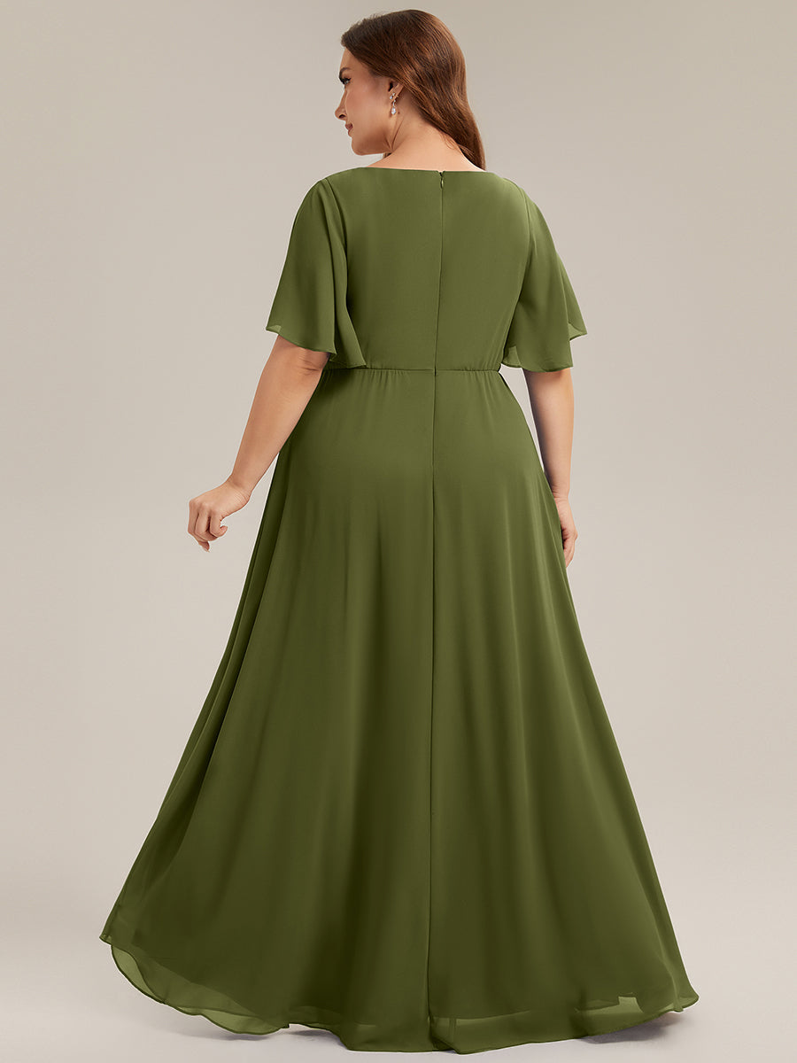 ever IVYROSE|Ruffles Sleeve A-Line Chiffon Waist Applique Maxi Wedding Guest Dress