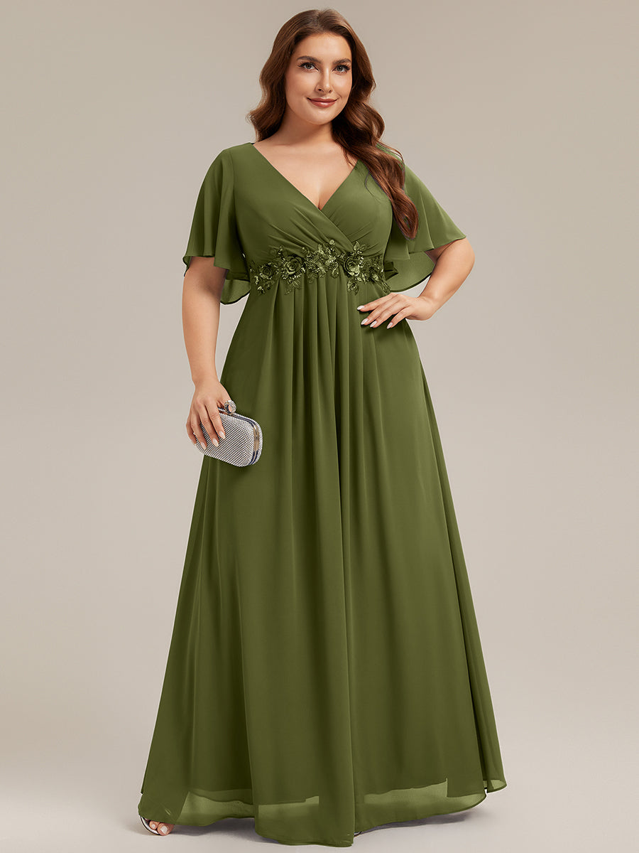 pretty IVYROSE|Plus Size Floral Applique Short Sleeve A-Line Chiffon Formal Evening Dress