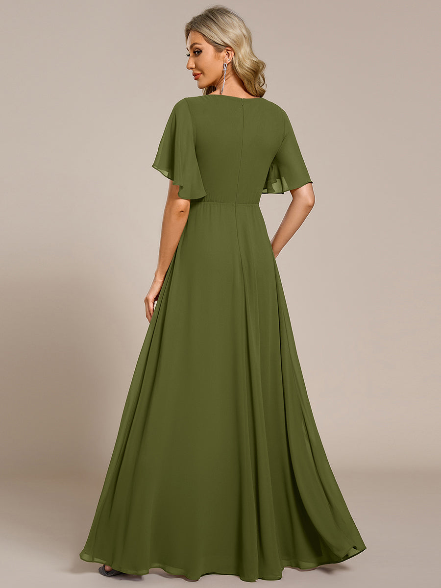 ever IVYROSE|Ruffles Sleeve A-Line Chiffon Waist Applique Maxi Wedding Guest Dress