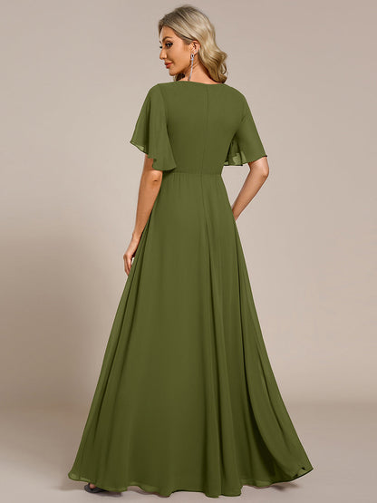 ever IVYROSE|Ruffles Sleeve A-Line Chiffon Waist Applique Maxi Wedding Guest Dress