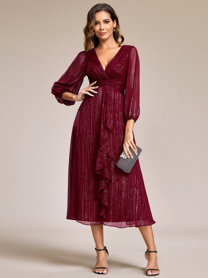 ever EMBER|Glitter Twist Knot See-Through Long Sleeve Wedding Guest Dress