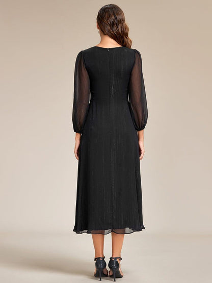 ever EMBER|Glitter Twist Knot See-Through Long Sleeve Wedding Guest Dress