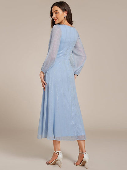 ever EMBER|Glitter Twist Knot See-Through Long Sleeve Wedding Guest Dress