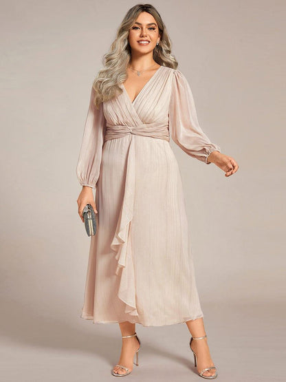 pretty EMBER|Plus Size Twist Knot Louts Leaf Long Sleeve A-Line Evening Dress