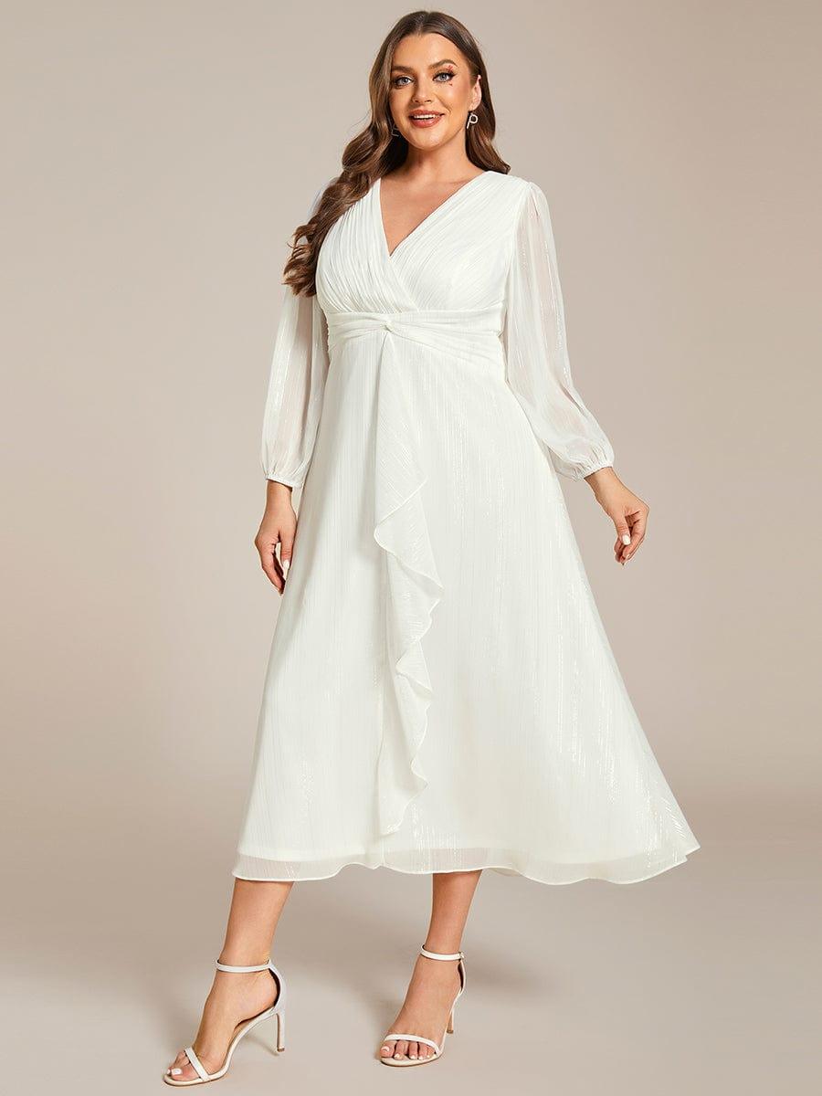 ever EMBER|See-Through Long Sleeve Twist Knot A-Line Lotus Leaf Shimmering Evening Dress