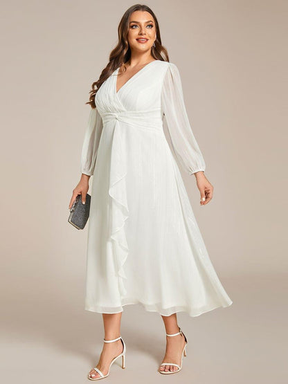 pretty EMBER|Plus Size Twist Knot Louts Leaf Long Sleeve A-Line Evening Dress