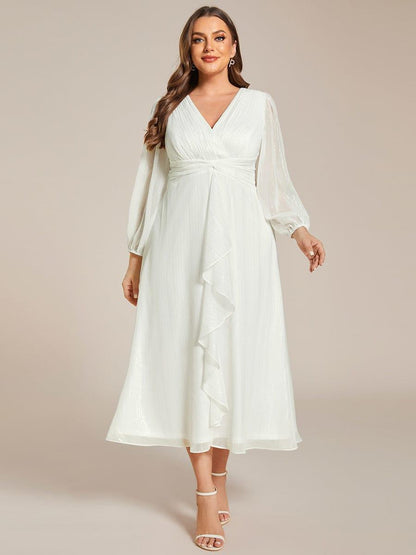 pretty EMBER|Plus Size Twist Knot Louts Leaf Long Sleeve A-Line Evening Dress