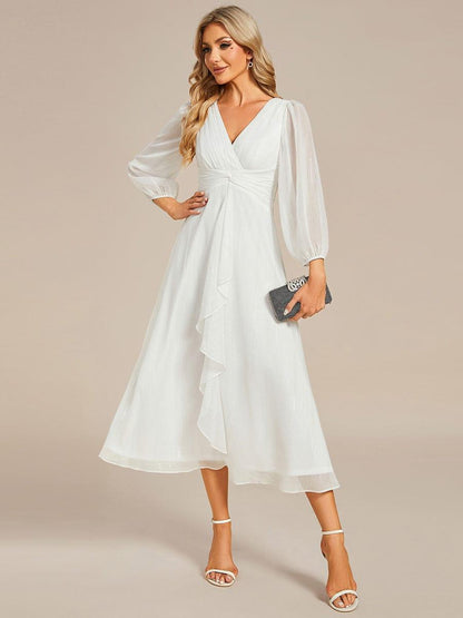 ever EMBER|Glitter Twist Knot See-Through Long Sleeve Wedding Guest Dress
