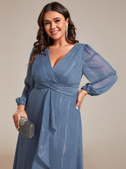 ever EMBER|Glitter Twist Knot See-Through Long Sleeve Wedding Guest Dress
