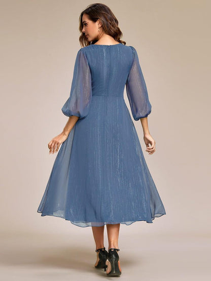 ever EMBER|Glitter Twist Knot See-Through Long Sleeve Wedding Guest Dress