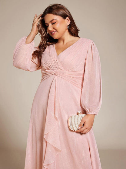 ever EMBER|Glitter Twist Knot See-Through Long Sleeve Wedding Guest Dress