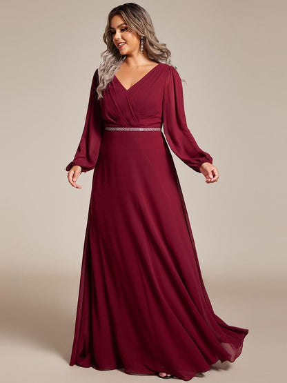 ever ESMÉE|V-Neck Long Sleeves Shiny Belt Chiffon Mother of the Bride Dress